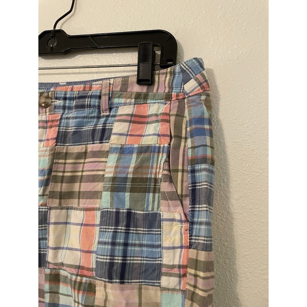 LL Bean Shorts Womens 8 Patchwork Madras Plaid Favorite Fit 5 In Preppy Coastal - Picture 3 of 6